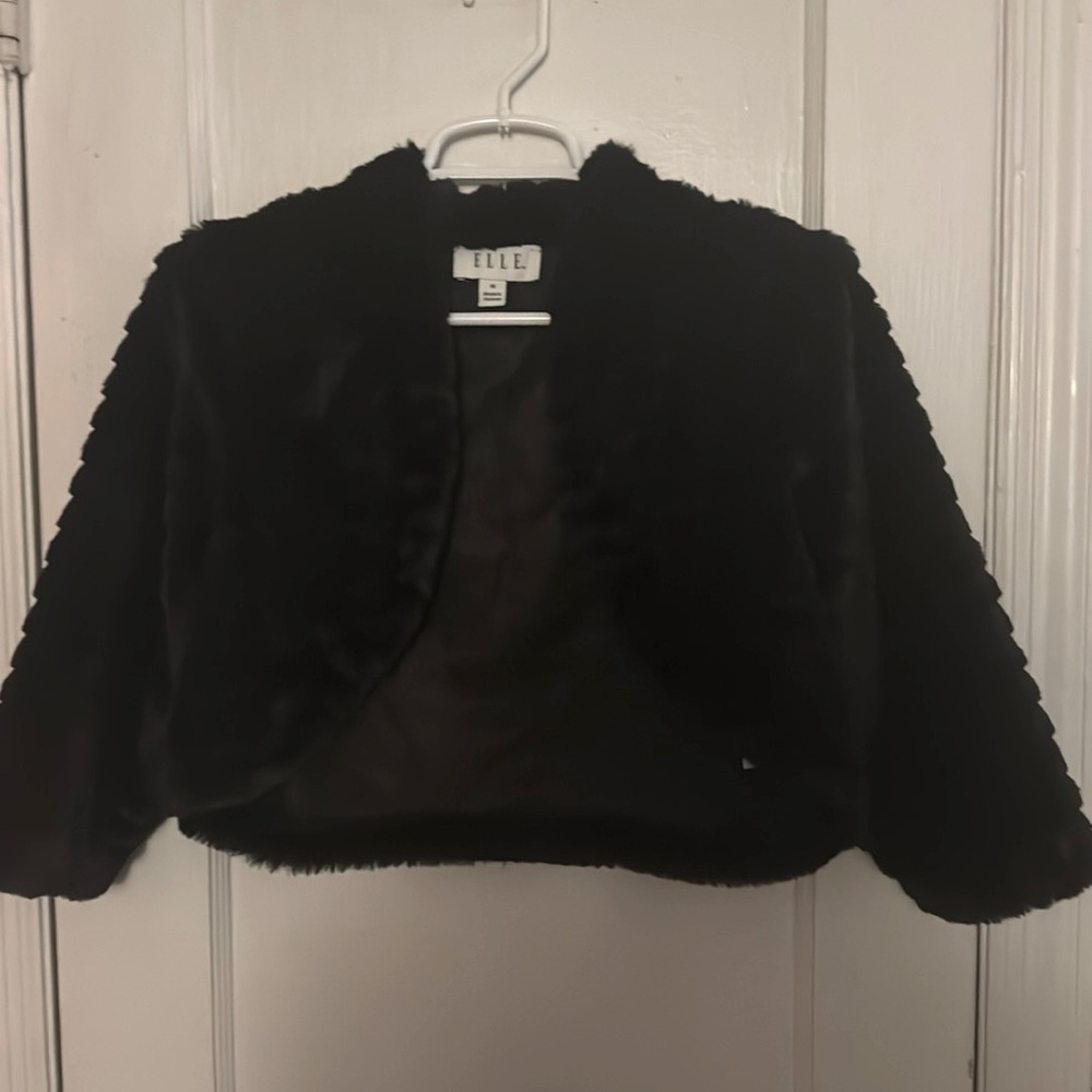 Black faux fur shrug